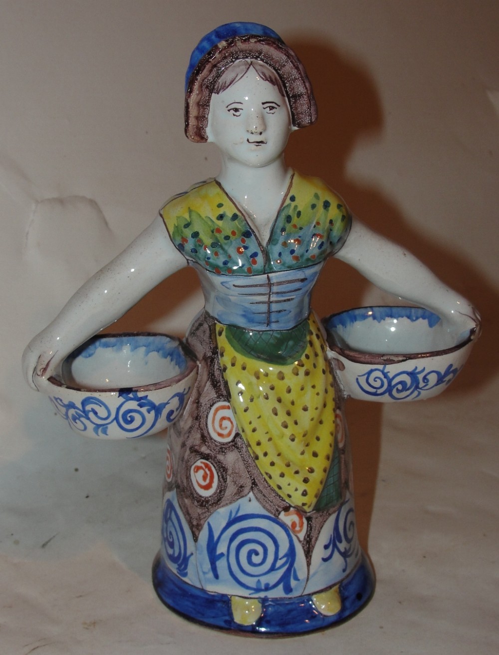 French faience double sided lady salt cellar. Circa 1820