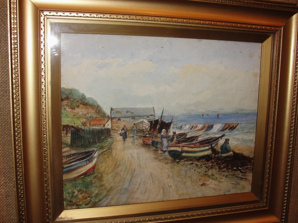 Scottish watercolour 'Fishing Village by John Copland. Circa 1910