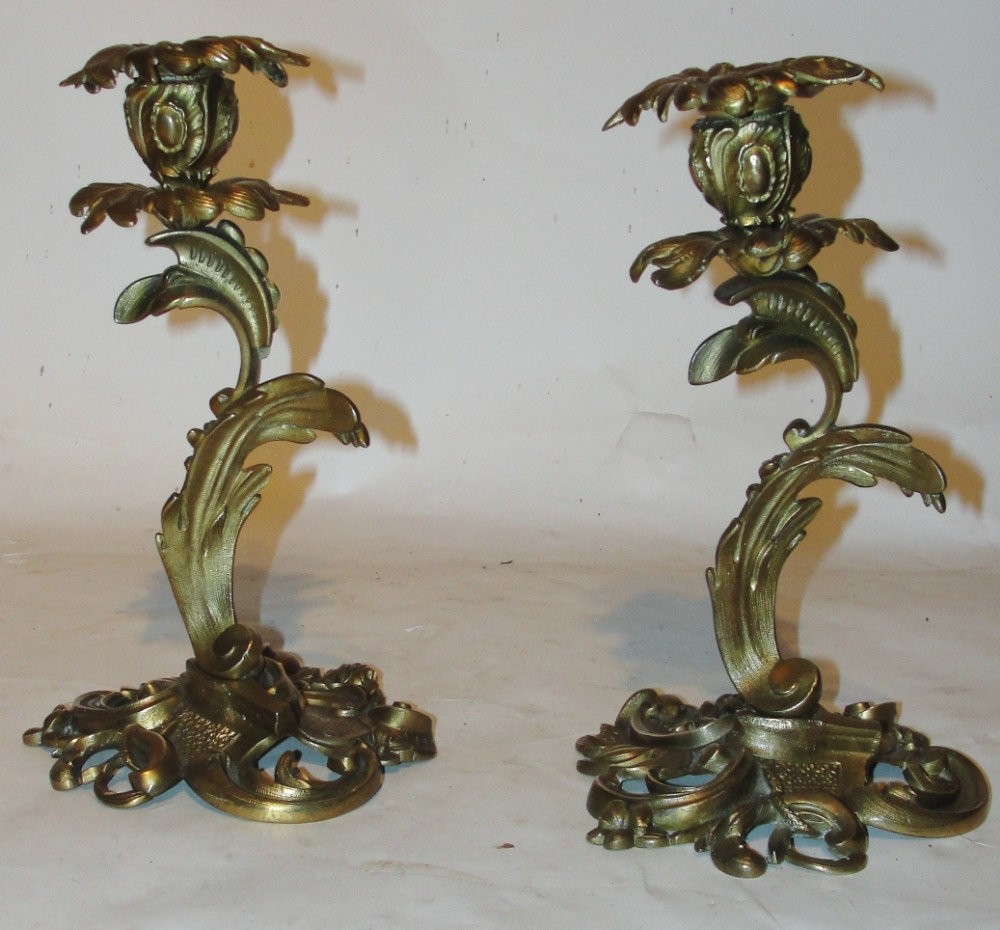 pair Victorian ormolu candlesticks. Circa 1860