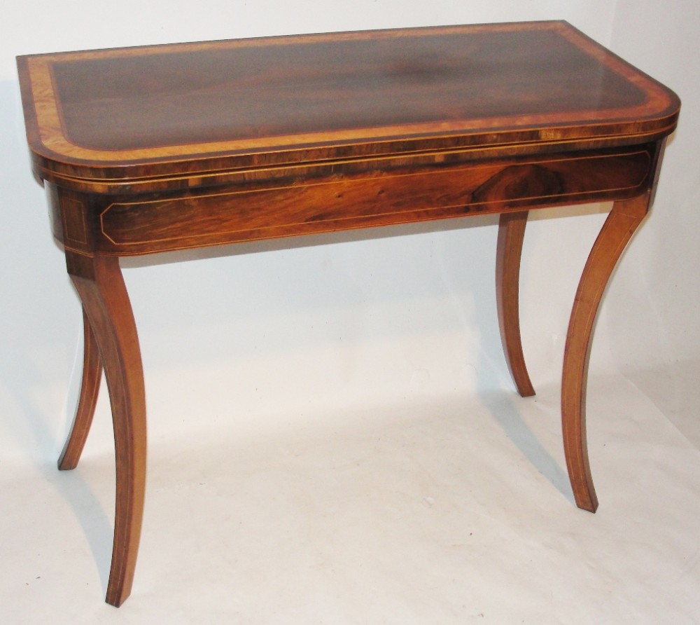 Regency figured rosewood card table. Circa 1805