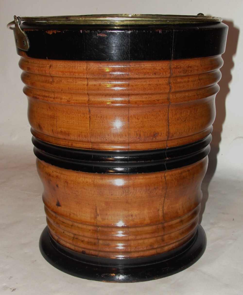 Dutch coopered and turned fruitwood bucket. Circa 1800