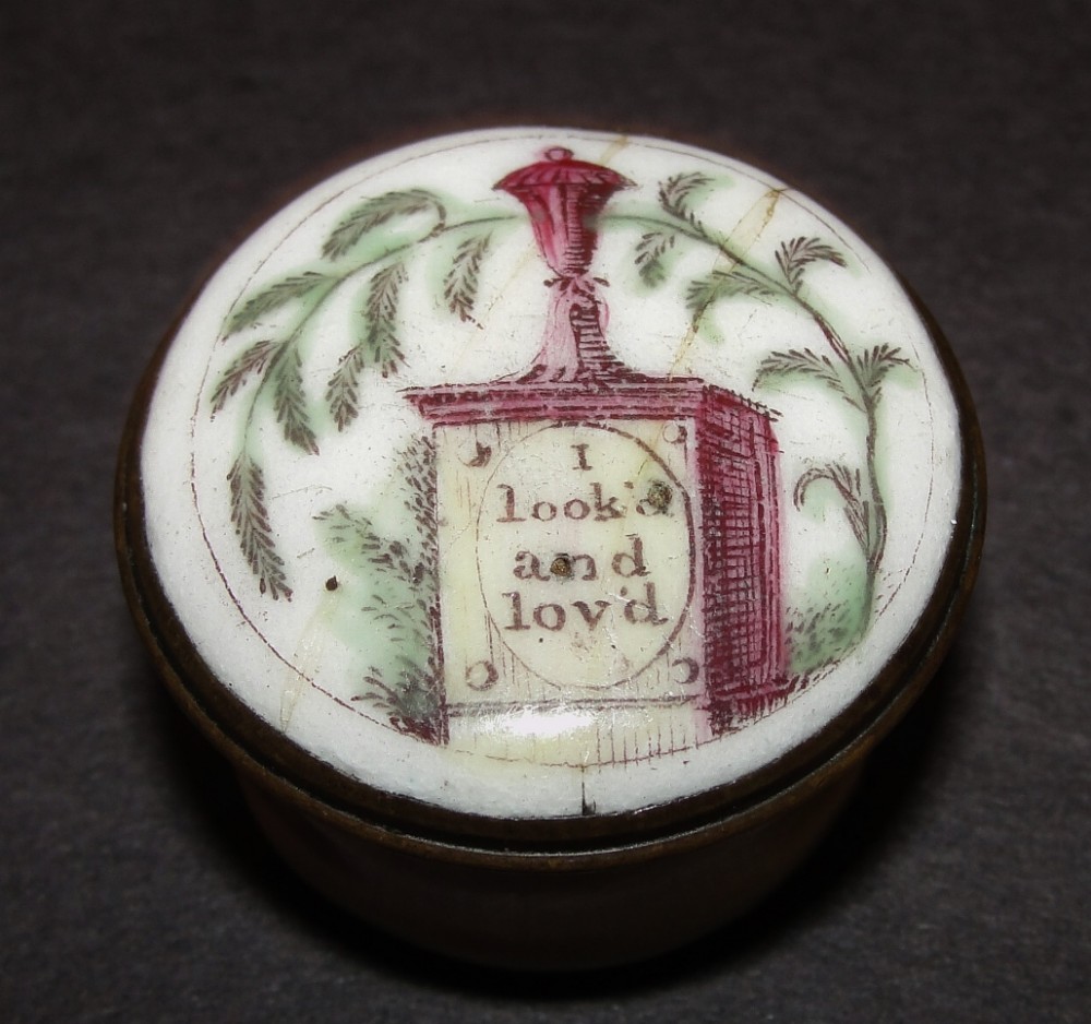 Georgian Bilston enamel pill box. Circa 1775