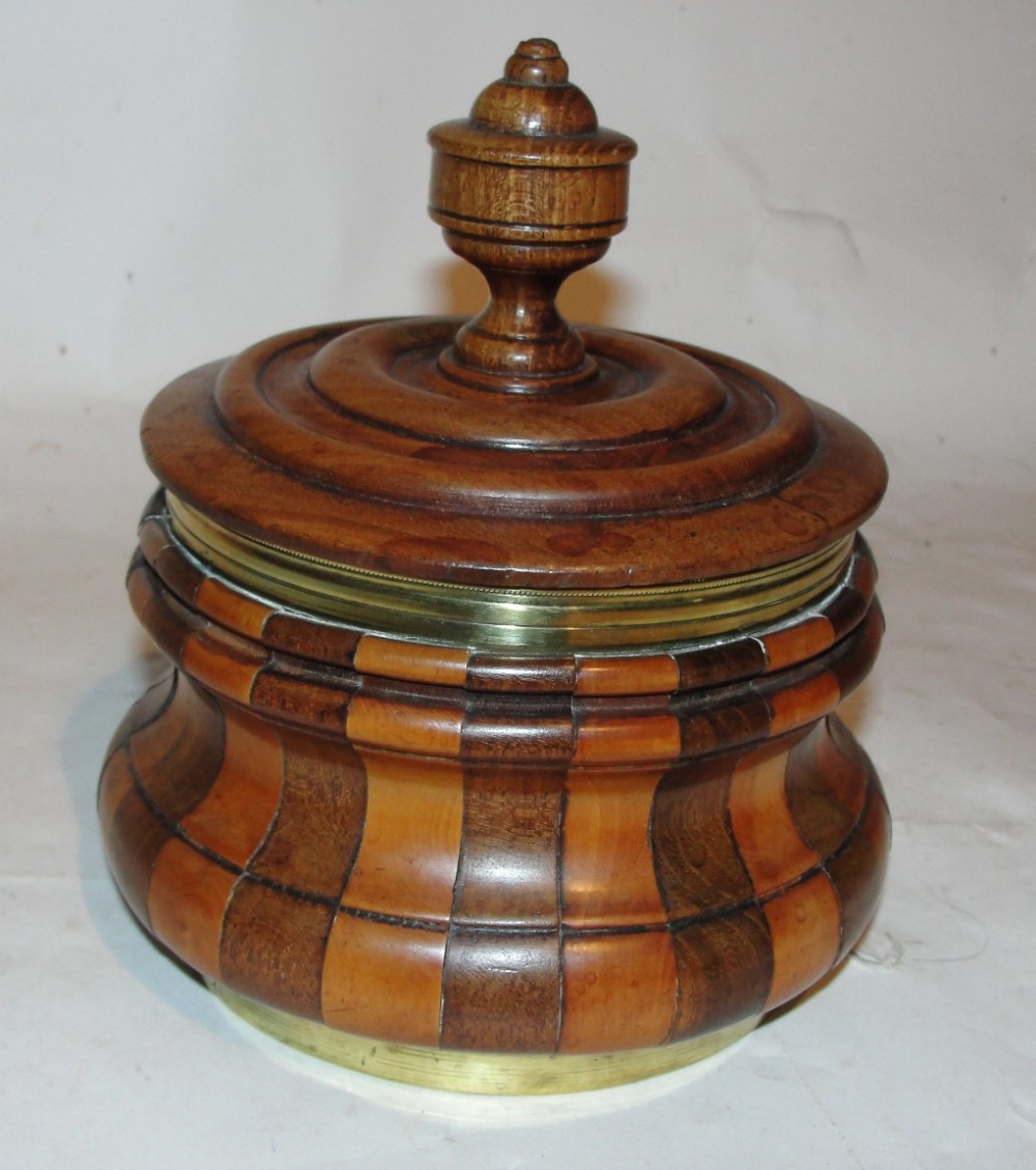 Dutch 2 colour turned and coopered tobacco box. Circa 1780