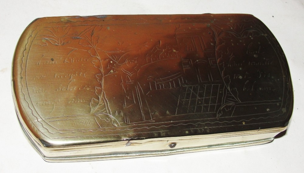 Dutch engraved brass snuff box. Circa 1780