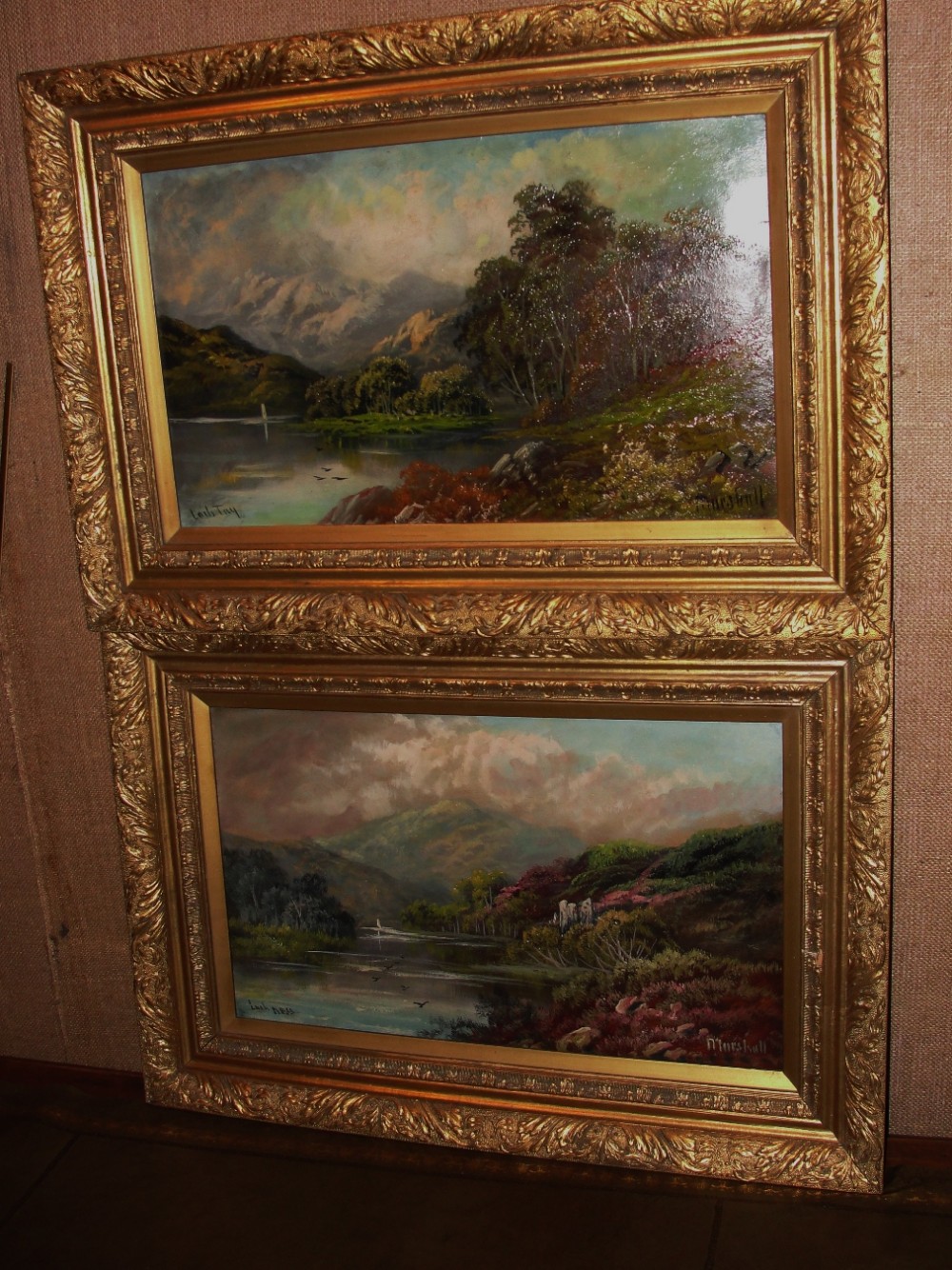 Pair Scottish Victorian oils on board. Loch scenes. Circa 1890