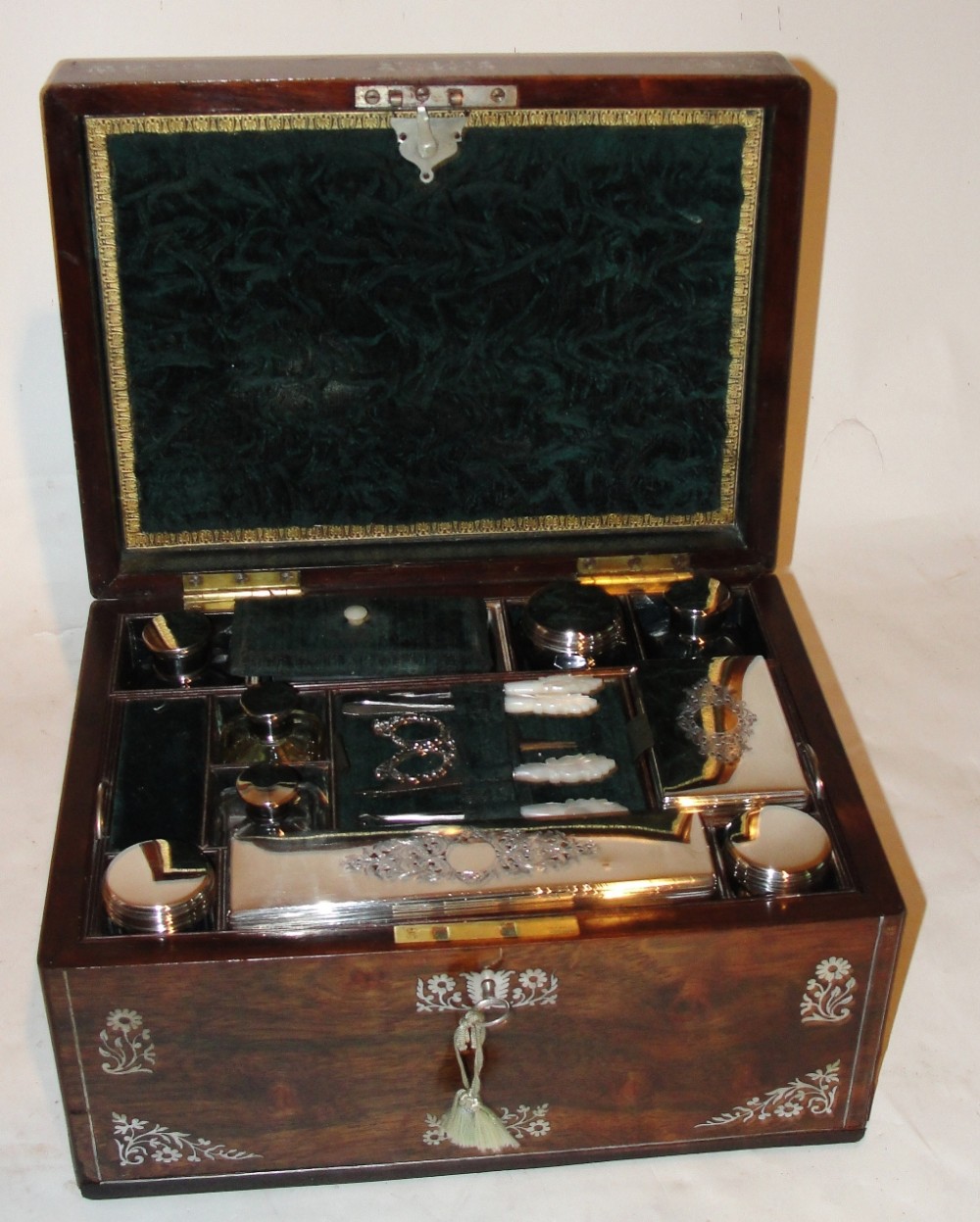 Early Victorian rosewood vanity box. Silver mounted. 1842