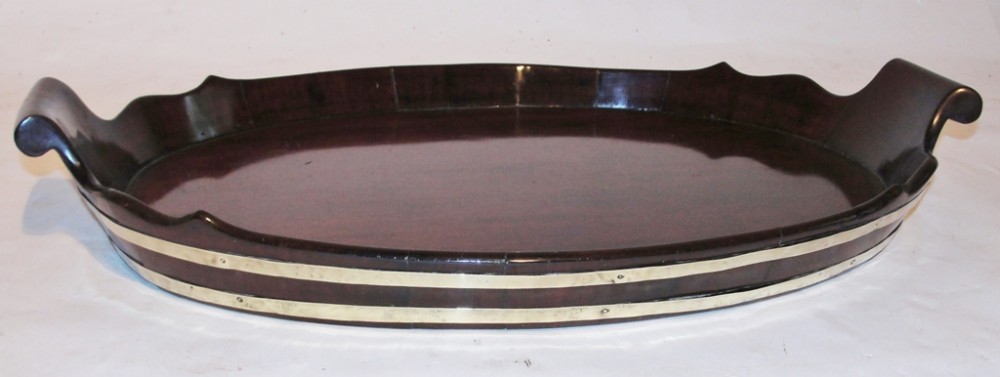 Georgian mahogany oval brass bound tray. Circa 1800