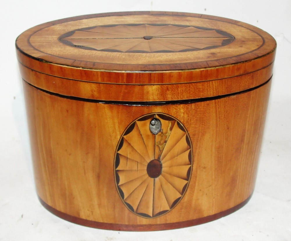 Georgian oval satinwood caddy box. Circa 1790