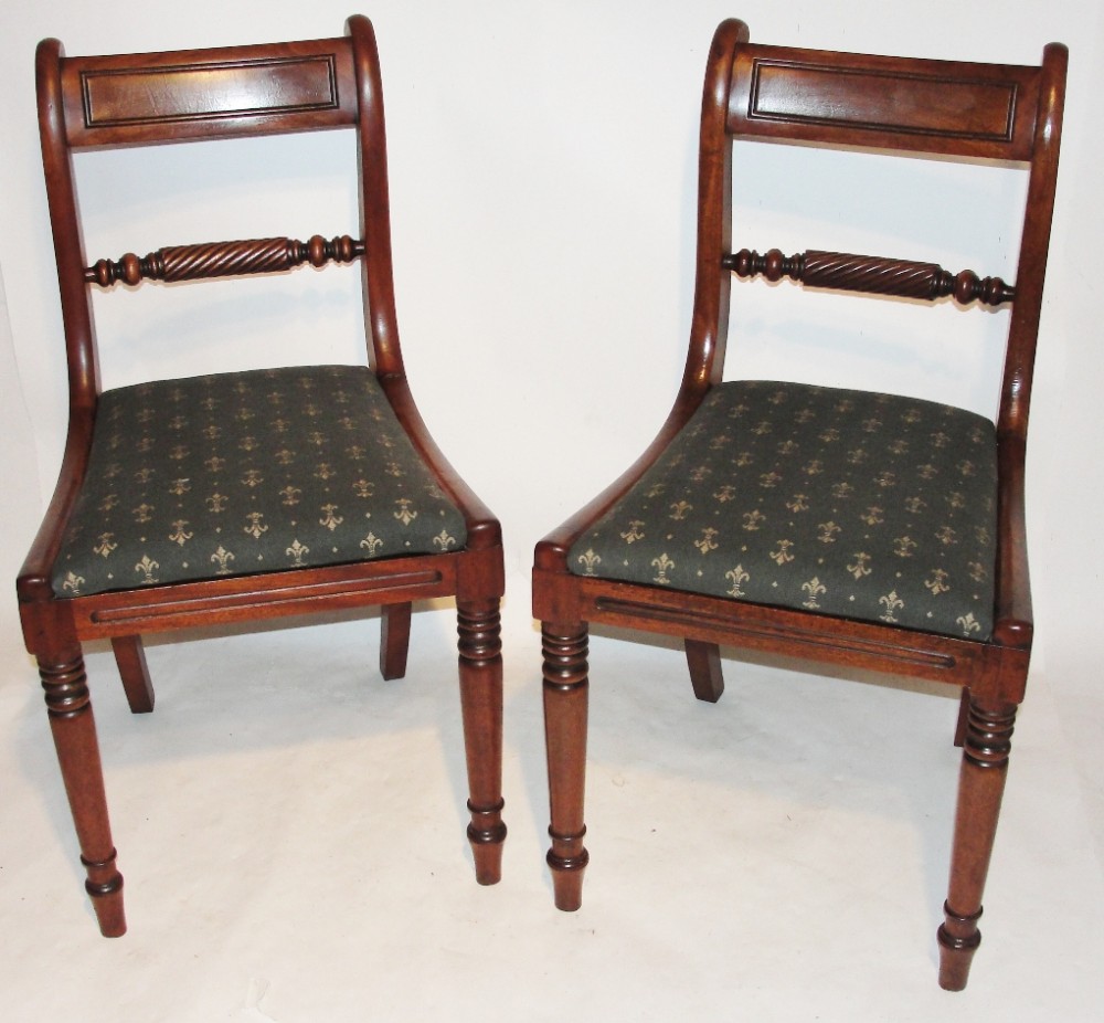 Pair regency mahogany side chairs. Circa 1820