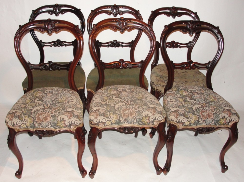 Set 6 Victorian rosewood dining chairs. Circa 1845