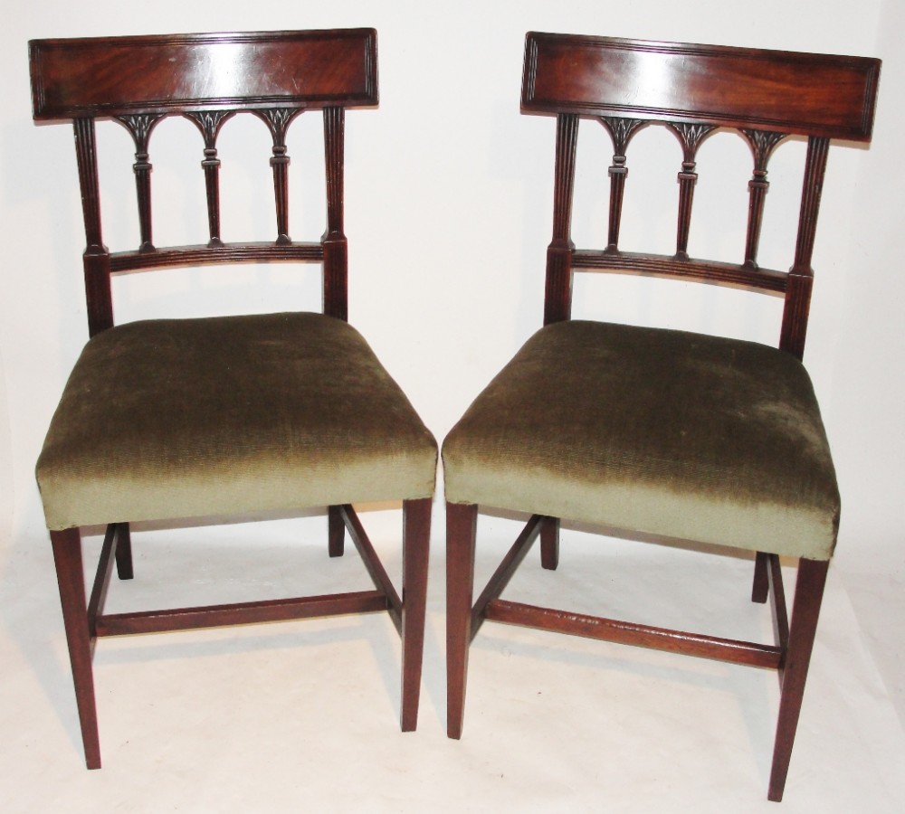 Pair Georgian mahogany chairs. Circa 1800