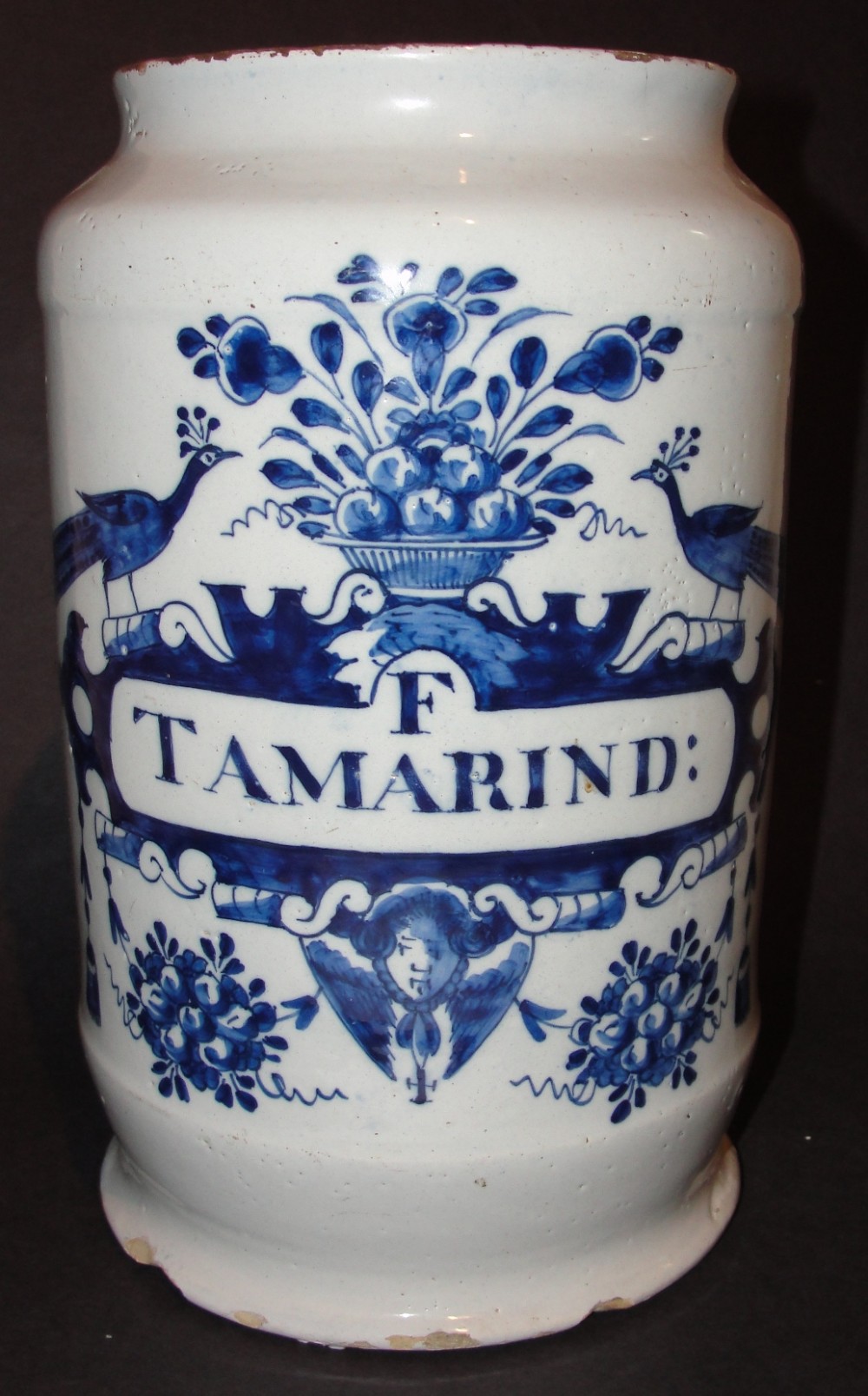 Unusually large Dutch delft drug jar. Circa 1760