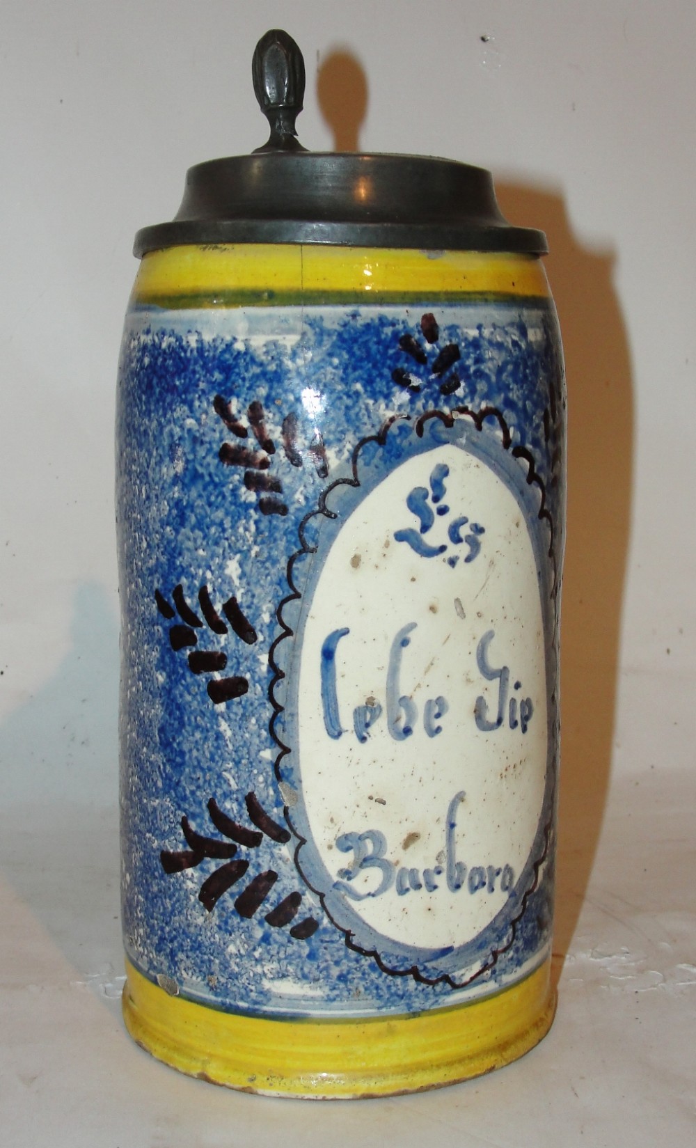 German faience lidded tankard. Circa 1760