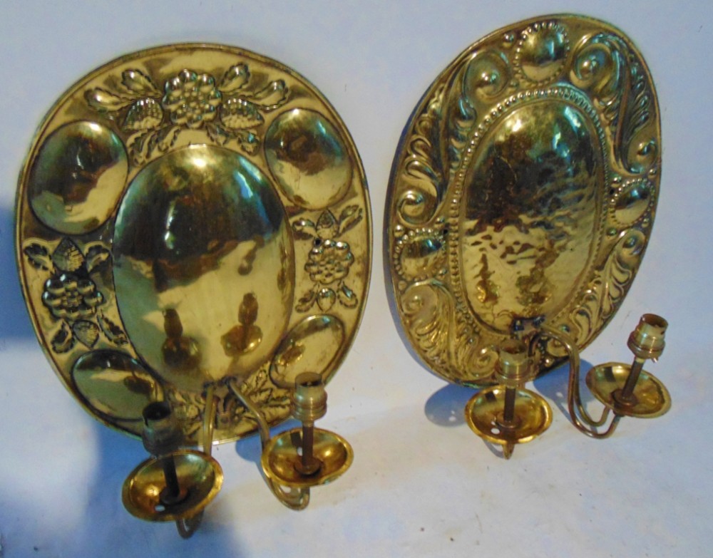 Two Dutch brass wall lights. Circa 1780
