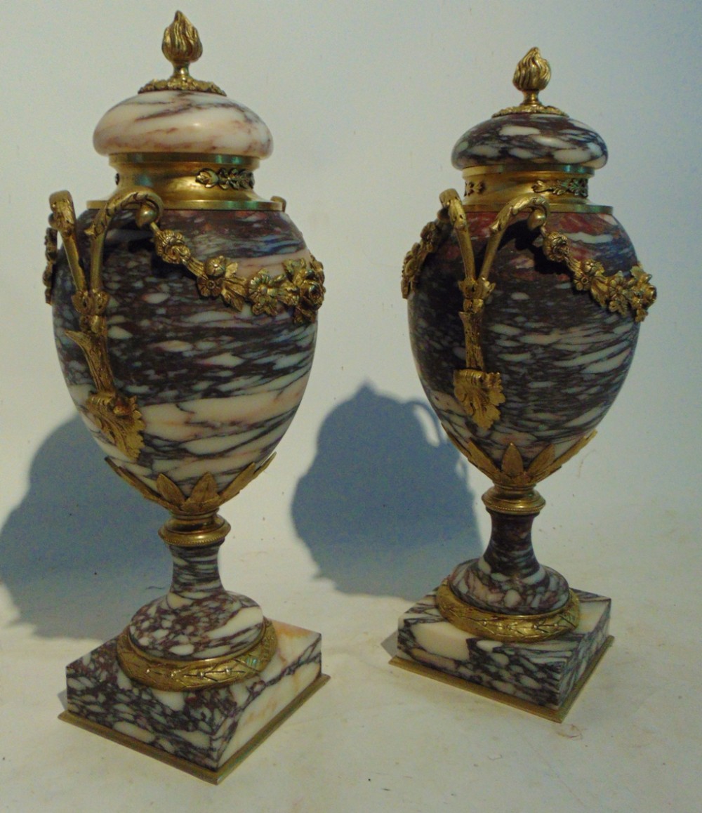 Pair Victorian marble & ormolu cassoulets. Circa 1860