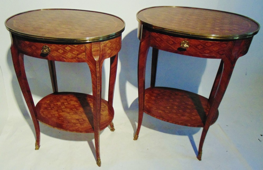 Pair Victorian inlaid kingwood tables. Circa 1870
