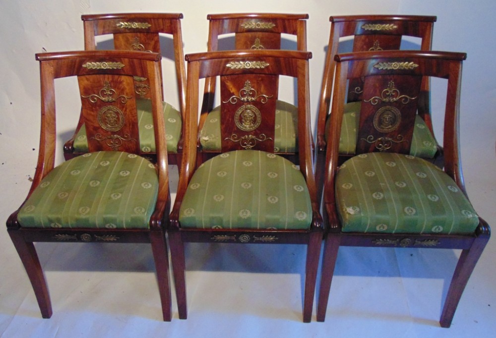 Set 6 french Empire dining chairs. Circa 1860