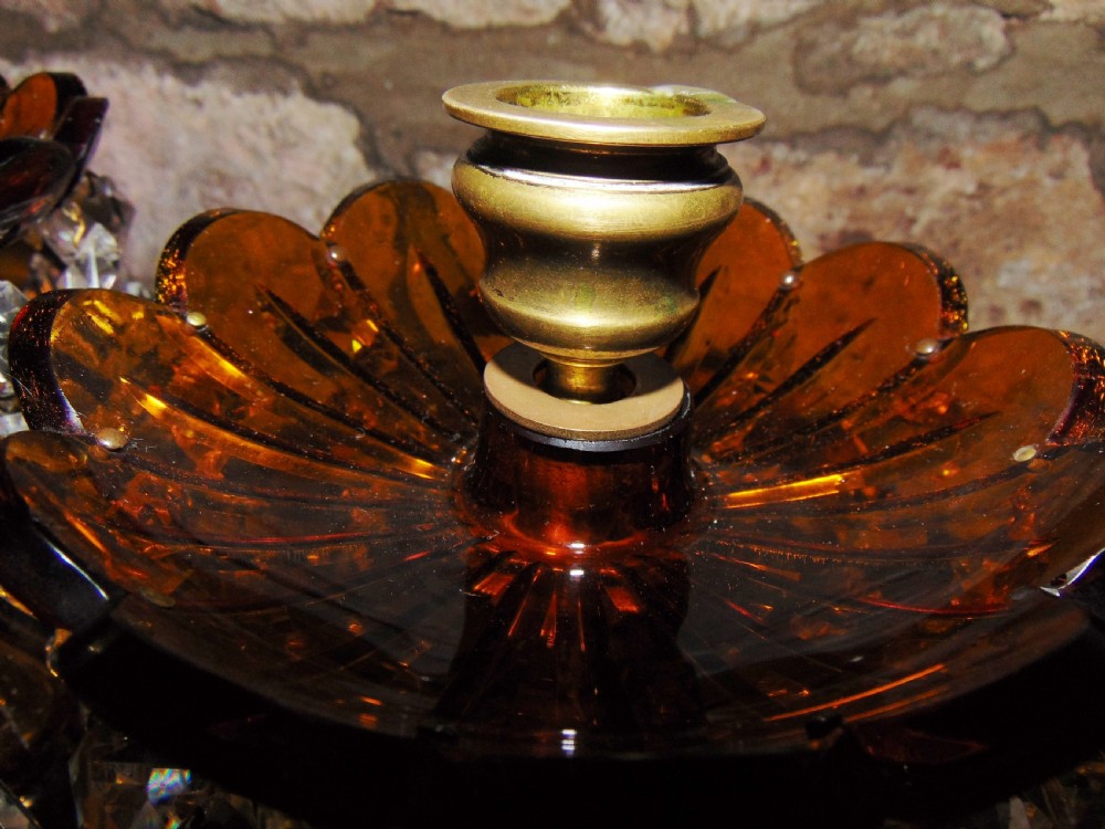 Pair Victorian amber glass lustres. Circa 1870 View V