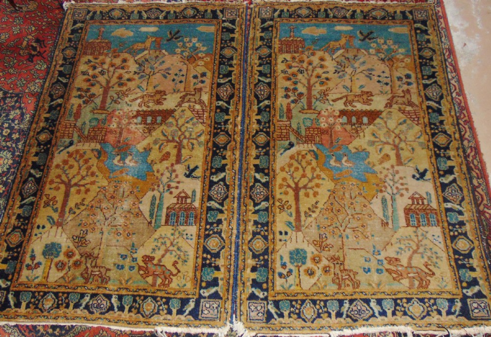 Pair antique Persian Tabriz picture rugs. Circa 1920
