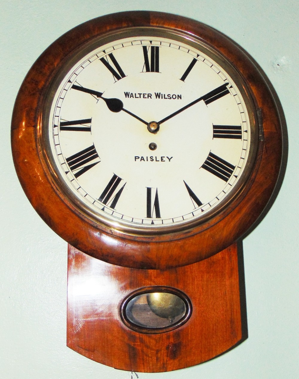 Victorian walnut drop dial wall clock Circa 1860