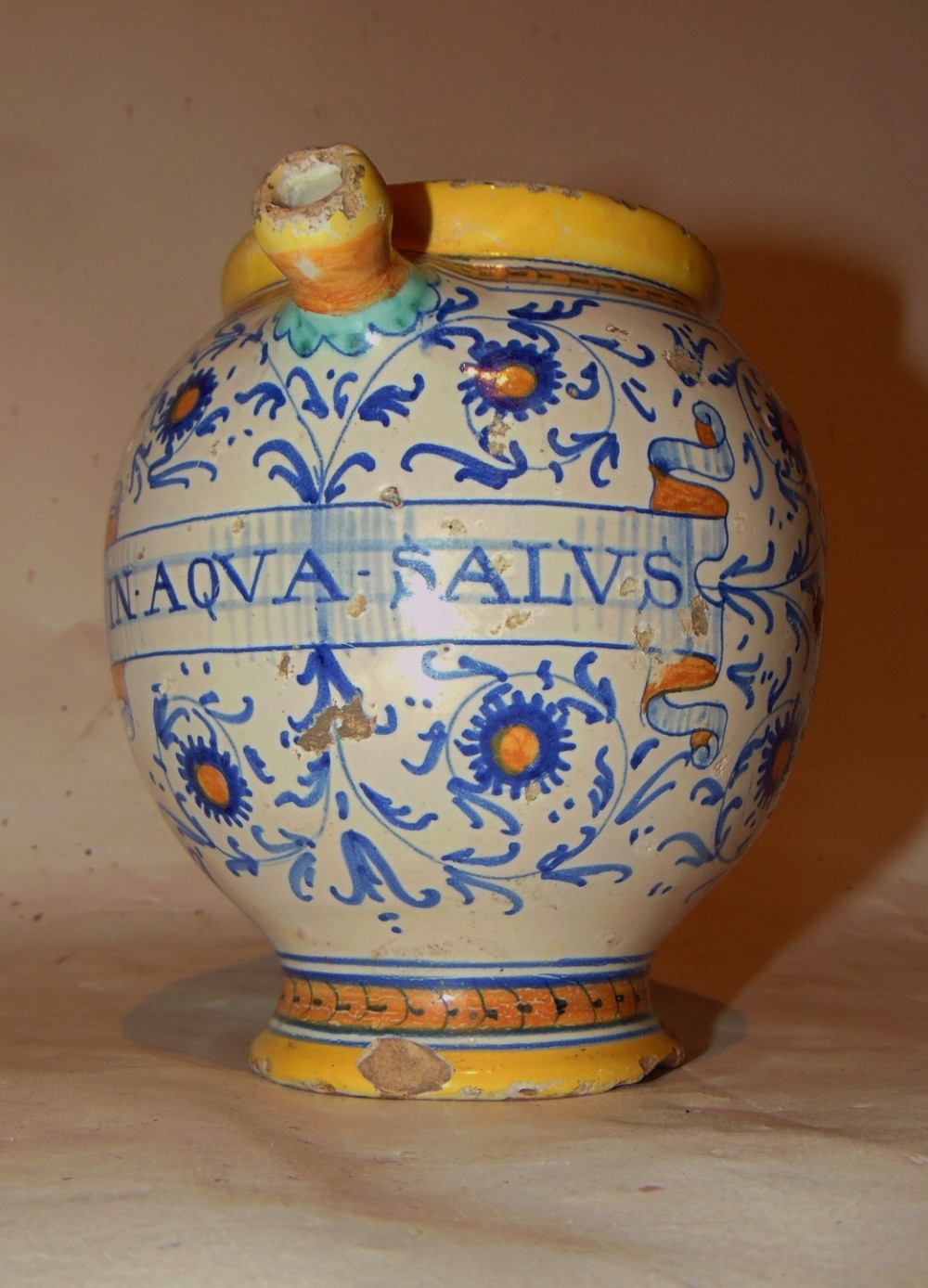 18th century Italian majolica drug jar. Circa 1720