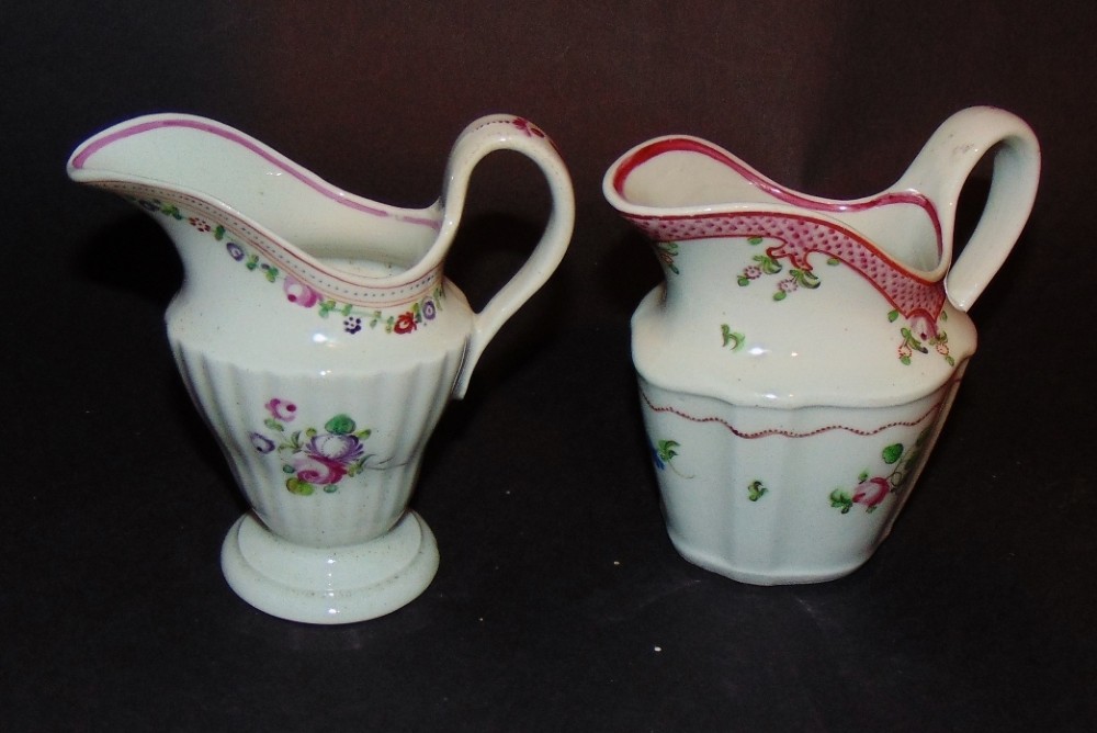 2 x 18th century Newhall cream jugs. Circa 1785