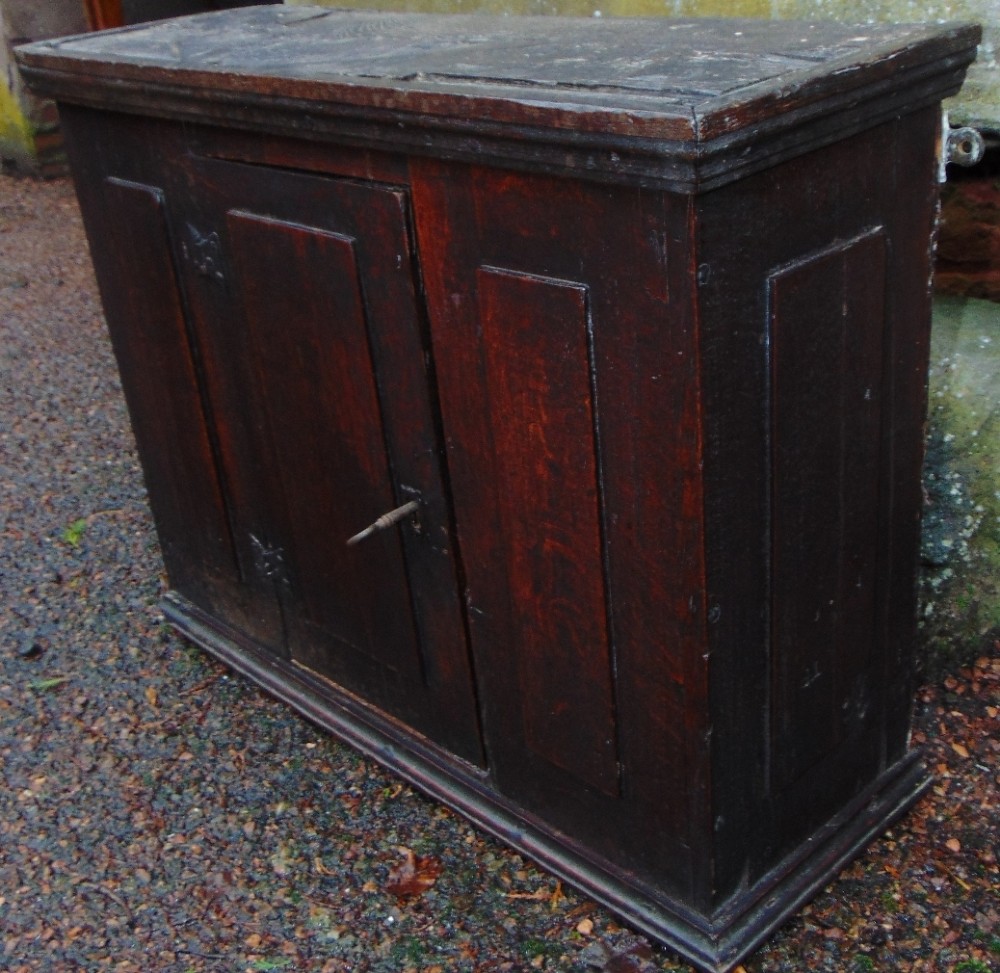 Welsh oak hanging spice cabinet. Circa 1690