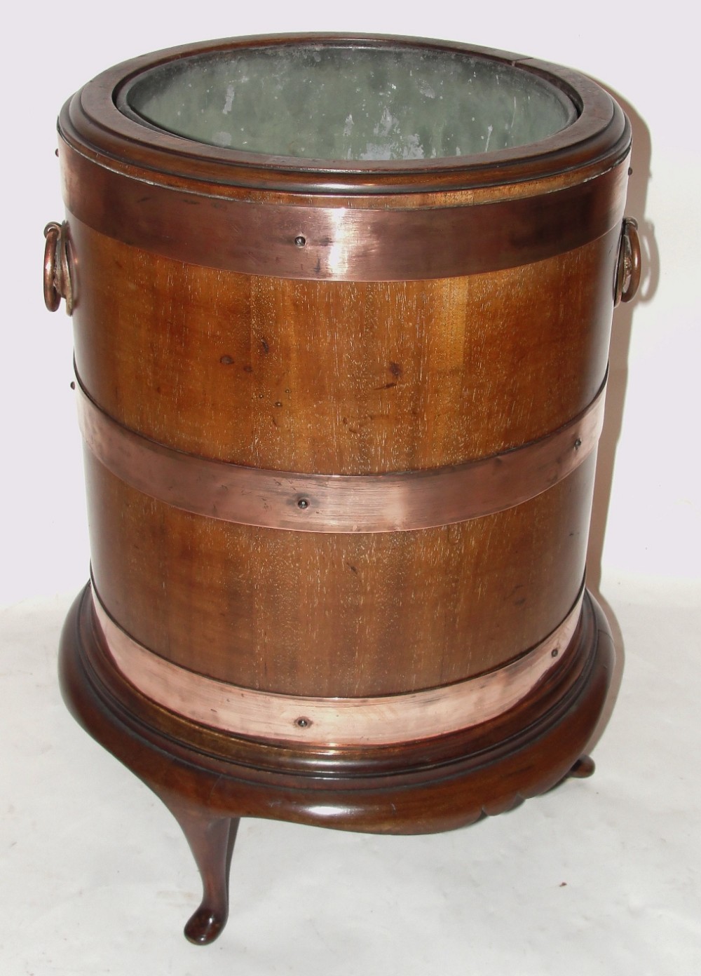 Edwardian mahogany coopered jardiniere. Circa 1905