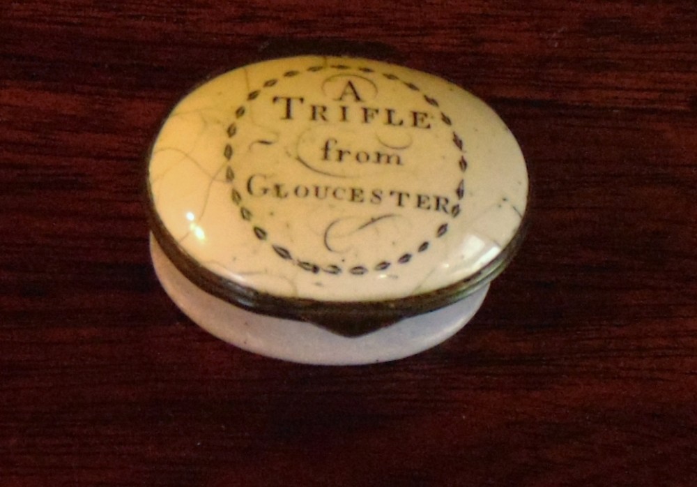 Georgian Battersea enamel box. A trifle from Gloucester. Circa 1775