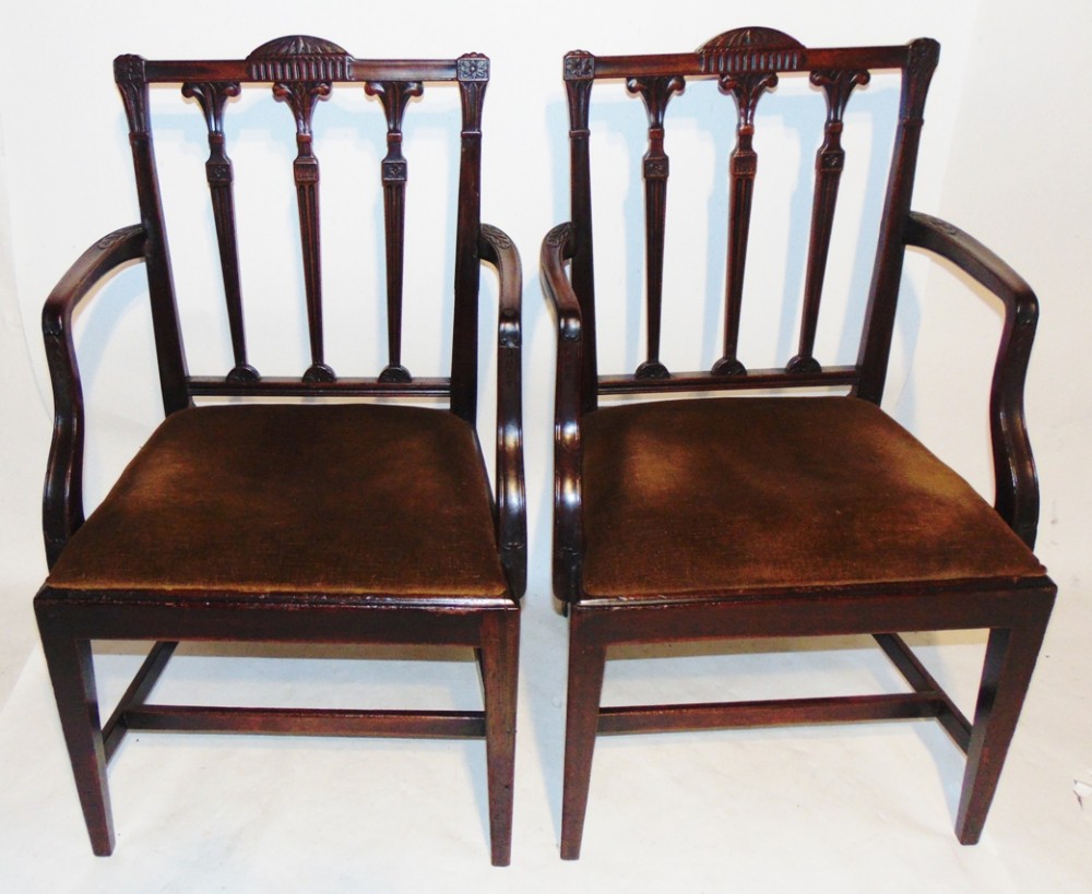 Pair Georgian mahogany carved elbow chairs Circa 1785