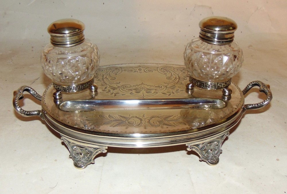 Victorian silver plated inkstand. Circa 1870