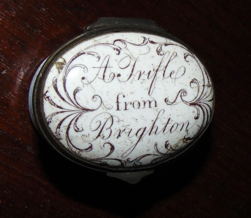 Georgian Battersea enamel oval patch box. Circa 1775