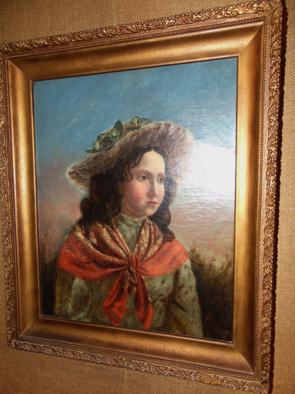 Victorian oil on canvas portrait of young lady. Circa 1880