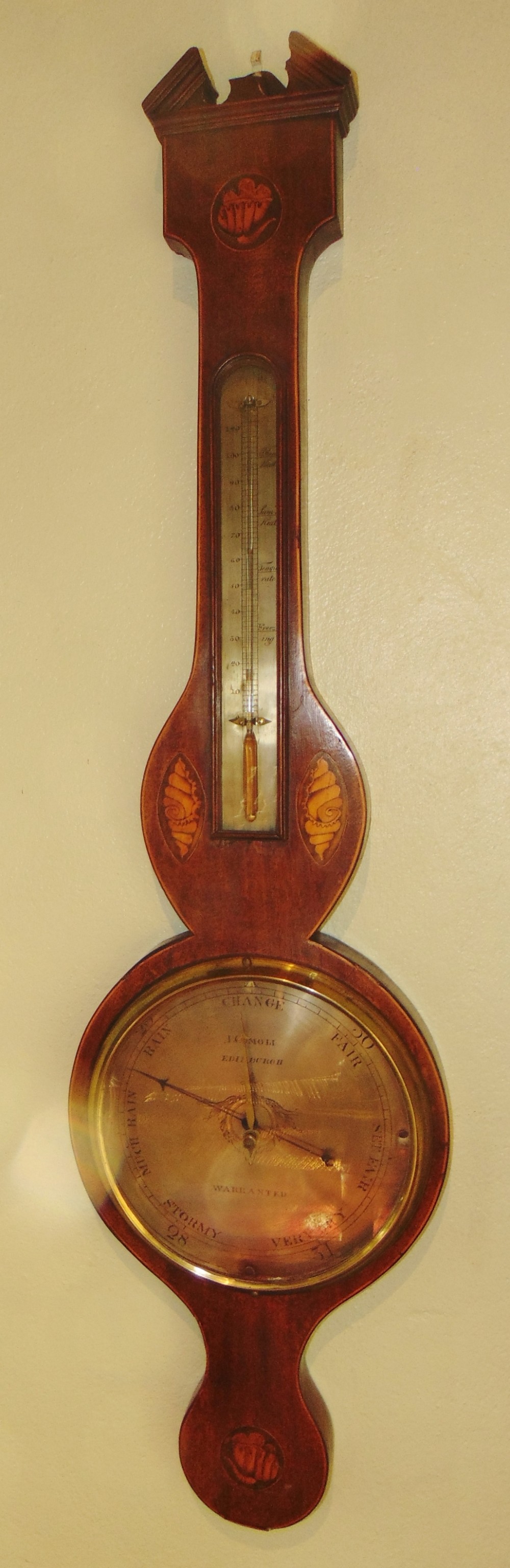 Sheraton mahogany inlaid banjo barometer Circa 1820