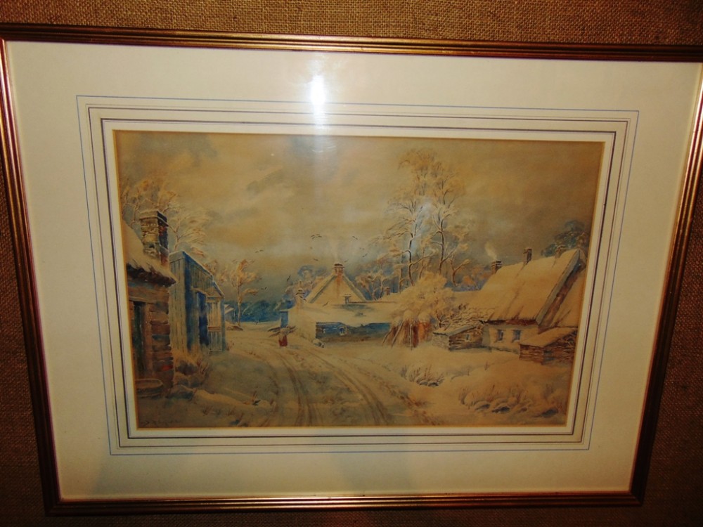 Victorian watercolour 'snow scene' by D.R.Sellars