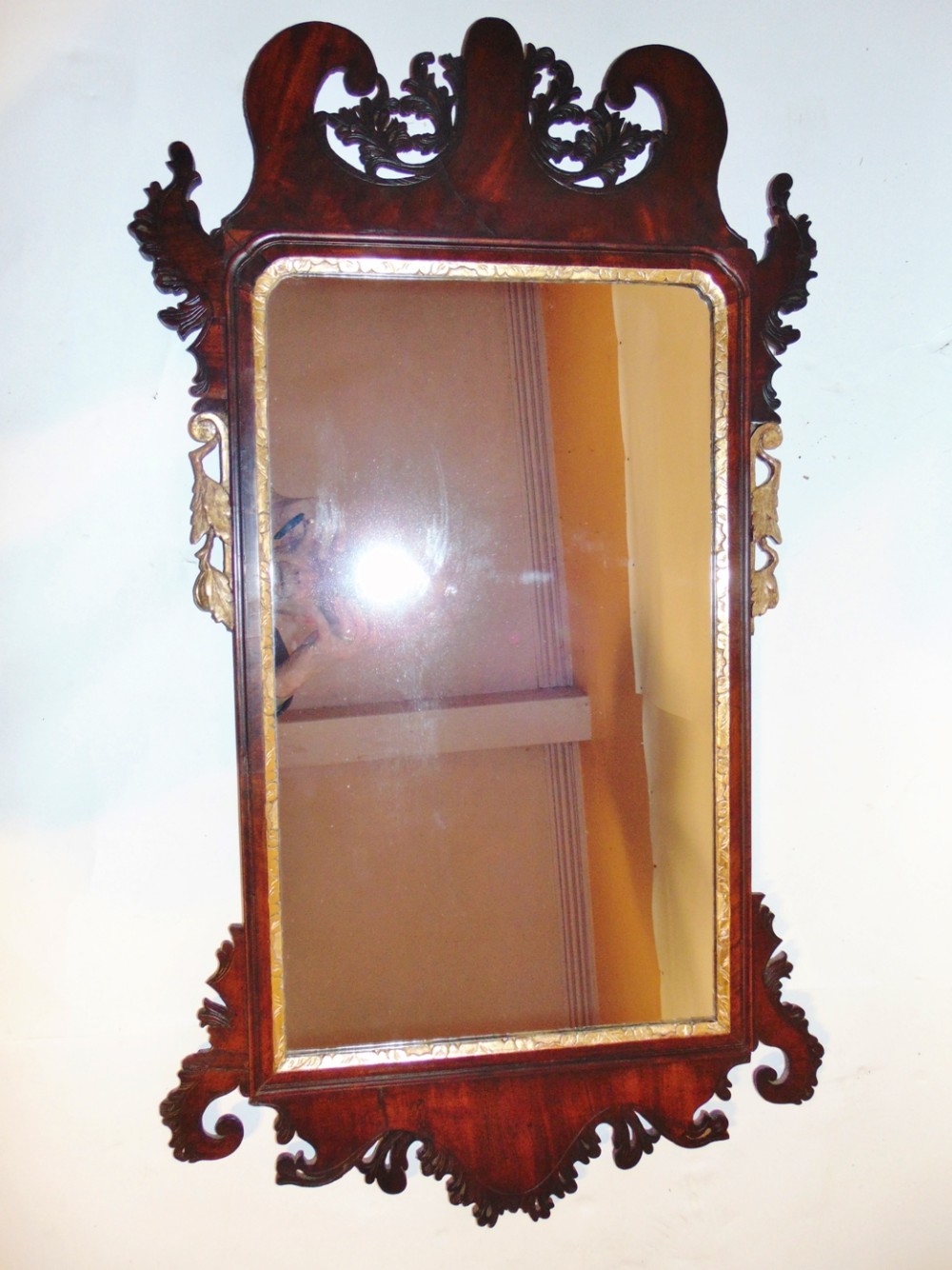 Georgian mahogany carved vauxhall mirror. Circa 1760