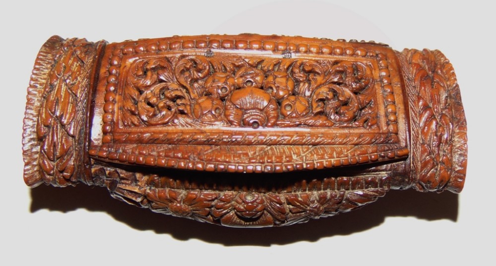 Coquilla nut carved snuff box. Circa 1840