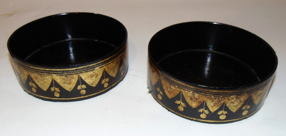 Pair Regency papier mache coasters Circa 1810