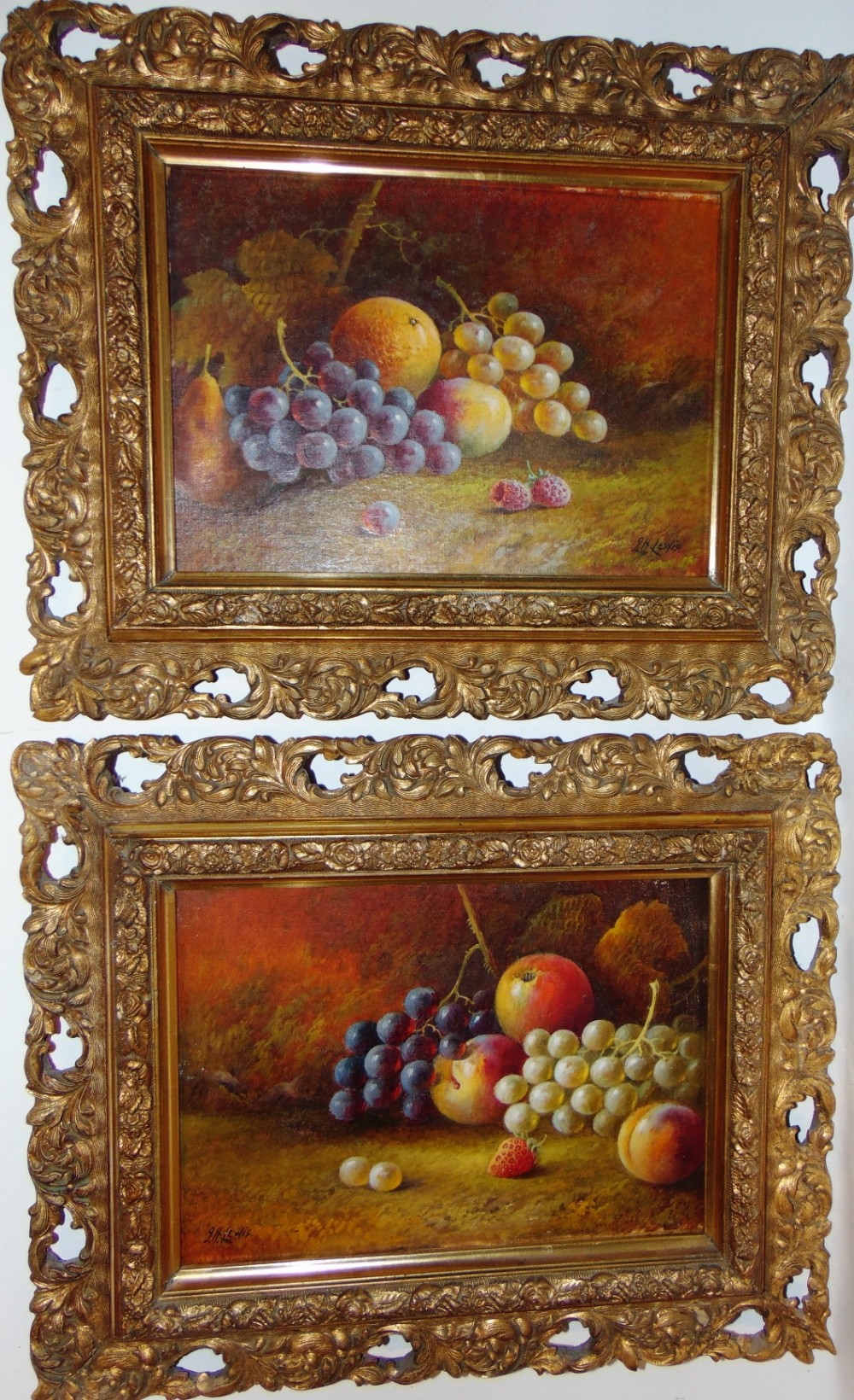 Pair oils still life by J.H.Lewis Circa 1920