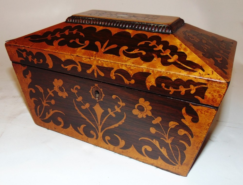 Regency rosewood and maple inlaid tea caddy Circa 1825
