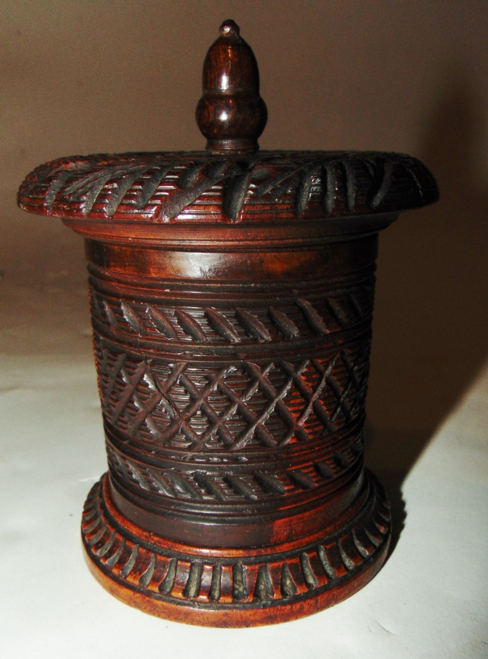 Carved hardwood tobacco box Circa 1840