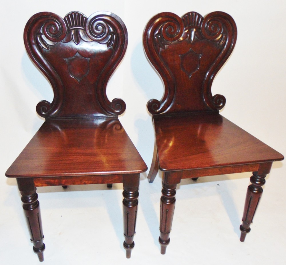 Pair Regency mahogany hall chairs Circa 1825