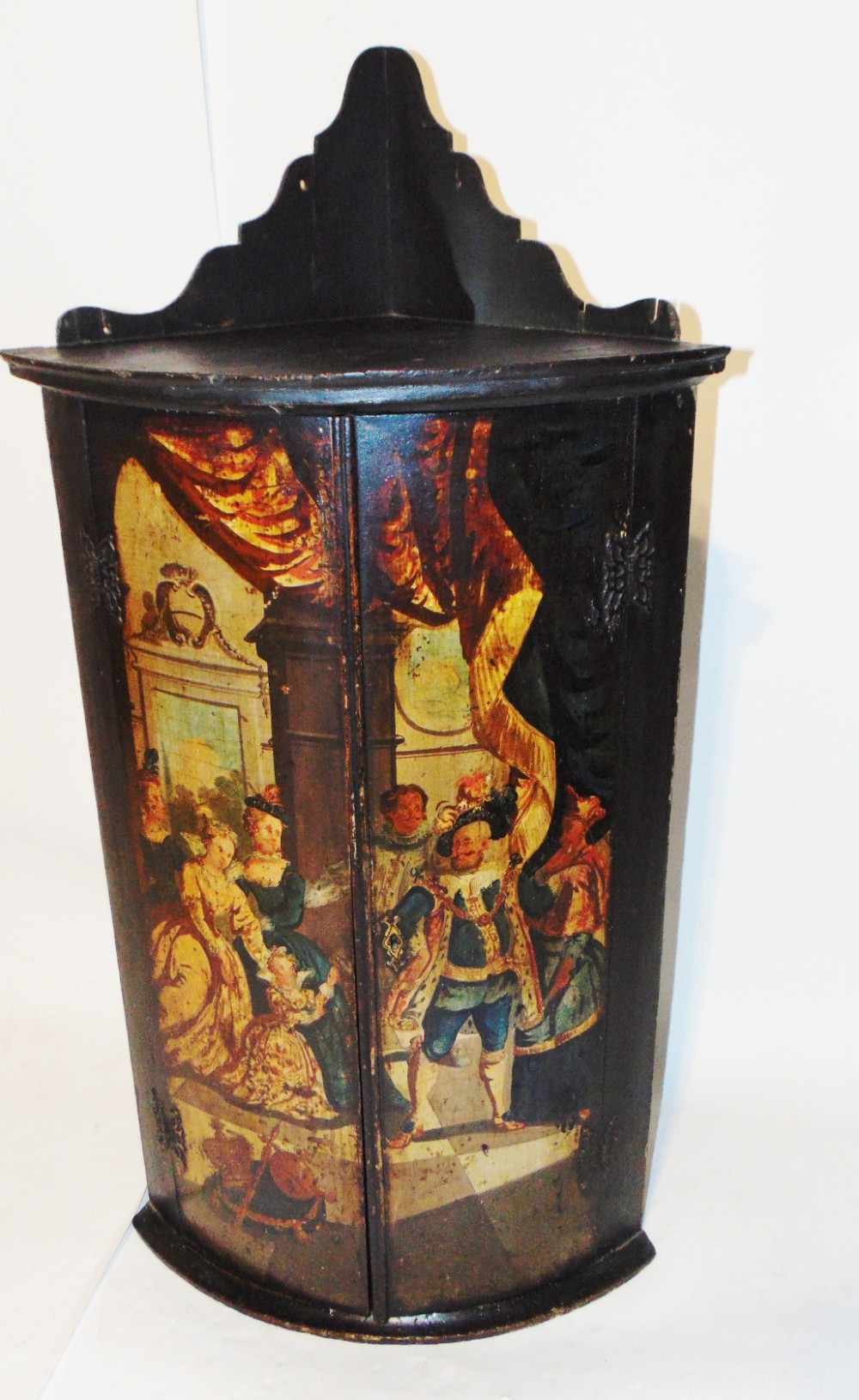 Dutch decorated bow fronted hanging corner cabinet Circa 1750