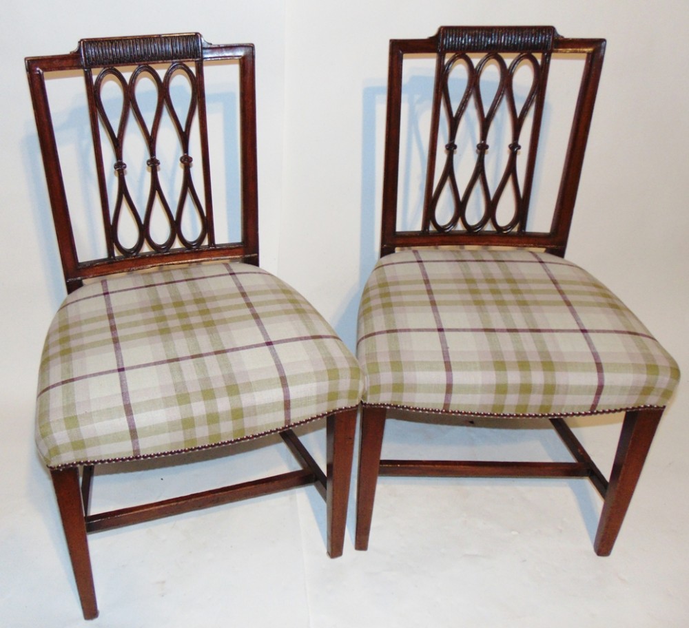 Pair Georgian mahogany side chairs. Circa 1790