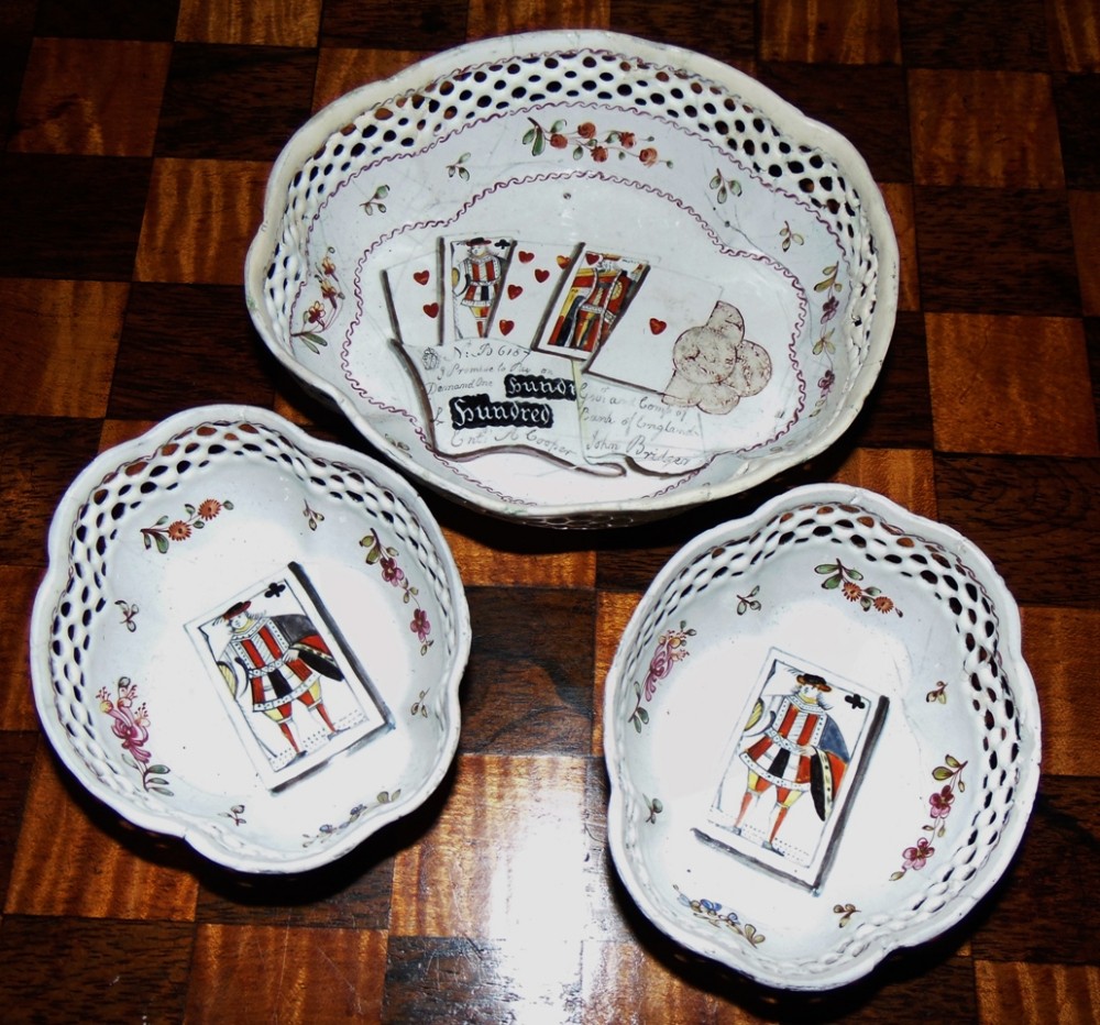 Set 3 Battersea enamel gaming trays Circa 1770