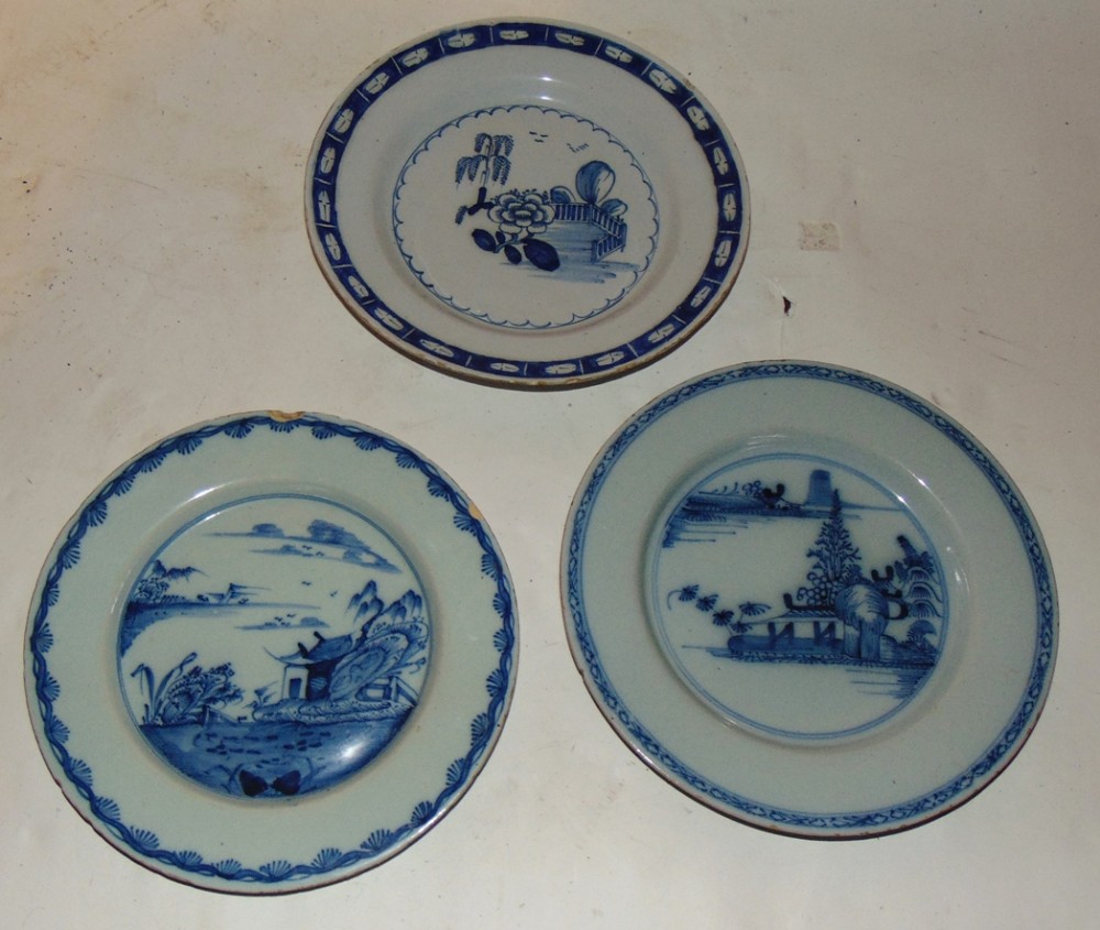 3 x 18th century Bristol delft plates Circa 1760