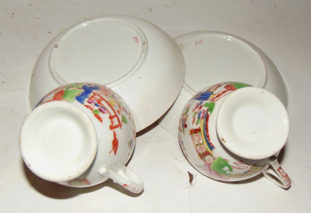 Pair Hilditch cups and saucers Circa 1830 View IV