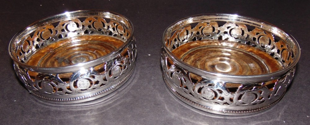 Pair Victorian silver plated wine coasters Circa 1870