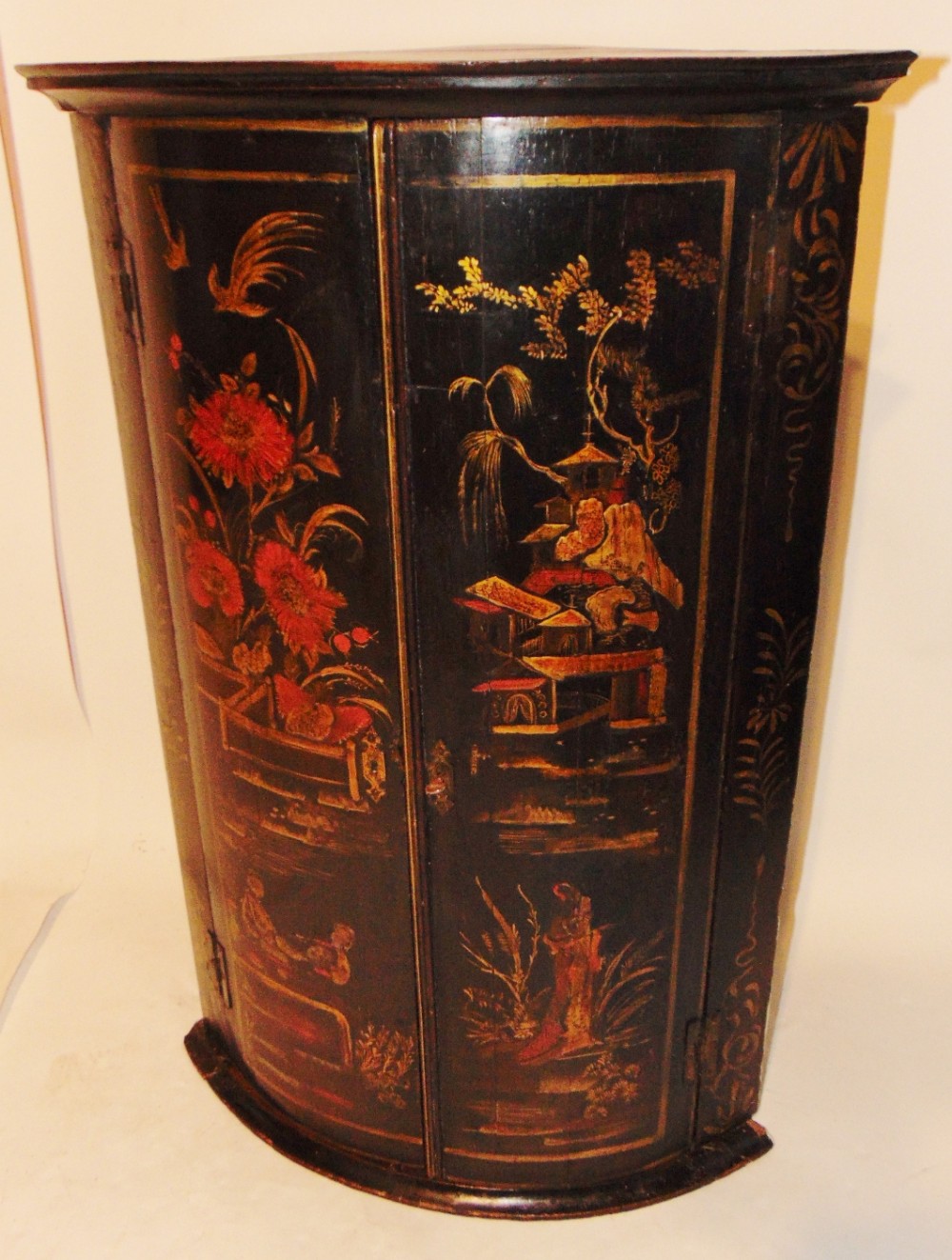 George II lacquer bow fronted hanging corner cabinet circa 1750