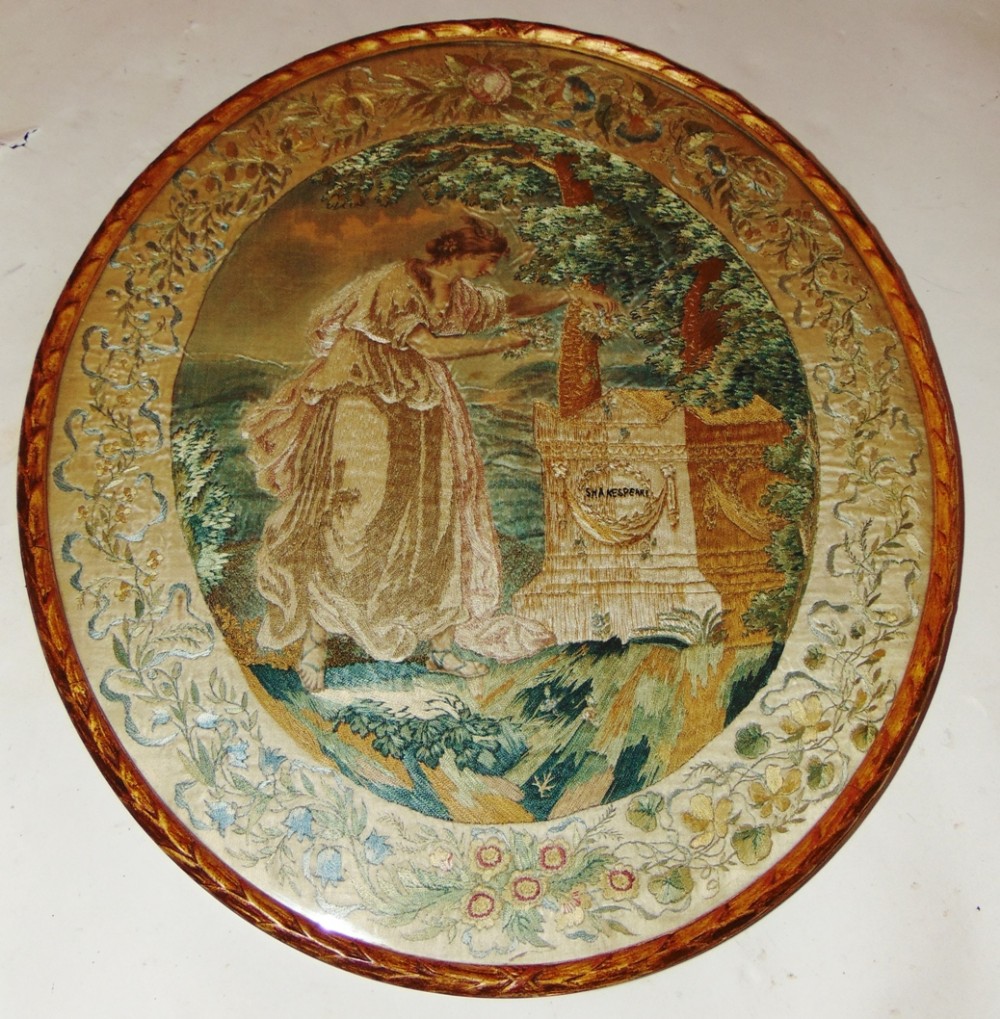 Georgian oval silk picture, Muse circa 1820